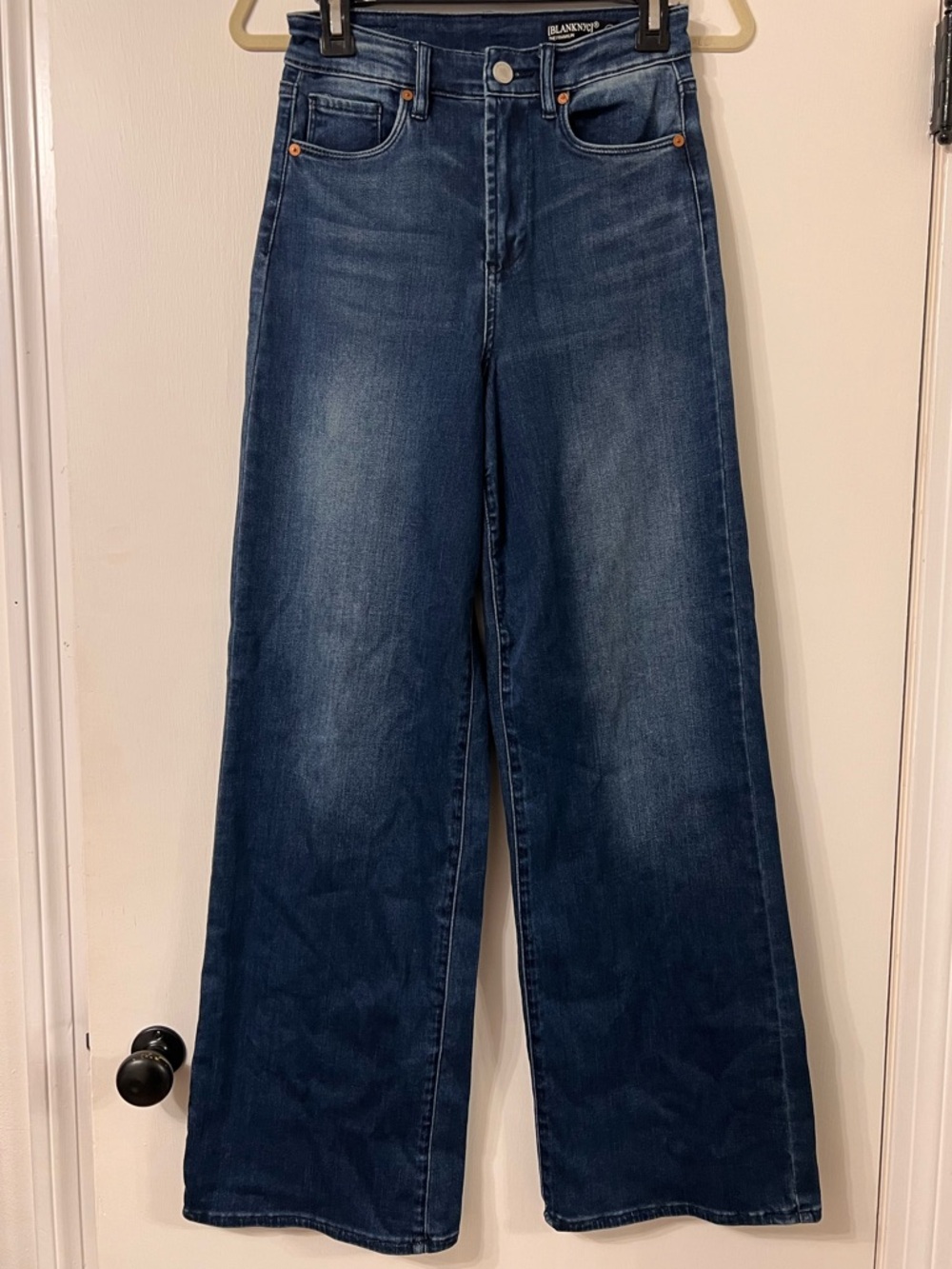 BLANK NYC THE FRANKLIN RIBCAGE HIGH RISE DARK DENIM WIDE LEG JEANS ✨